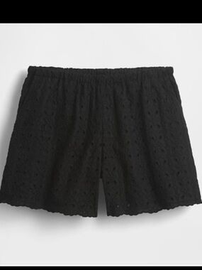 Gap Women's Black Eyelet Shorts Large High Rise Pull On 100% Cotton Pockets